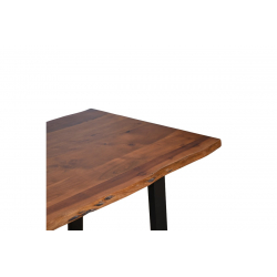 Τραπέζι Miles pakoworld μασίφ ξύλο ακακίας πάχους 3.7-4εκ σε καρυδί απόχρωση με μαύρα μεταλλικά πόδια 140x80x76εκ