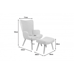 Πολυθρόνα-μπερζέρα με υποπόδιο Gerlina pakoworld ανθρακί ύφασμα με πόδι σε φυσική απόχρωση 71x64x94εκ