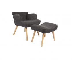 Πολυθρόνα-μπερζέρα με υποπόδιο Gerlina pakoworld ανθρακί ύφασμα με πόδι σε φυσική απόχρωση 71x64x94εκ