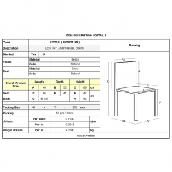 DESTINY Καρέκλα Τραπεζαρίας Οξιά Φυσικό, Κάθισμα Ψάθα, Στοιβαζόμενη  48x52x89cm