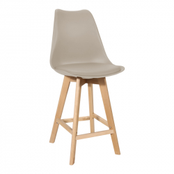 Σκαμπό μπαρ Gaston pakoworld pp-pu σε cappuccino απόχρωση και ξύλινο πόδι 48.5x56x104εκ