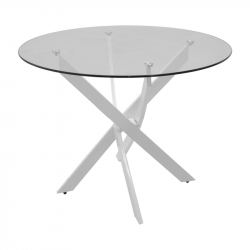 Τραπέζι Antoro pakoworld γυαλί και μεταλλικά πόδια σε λευκή απόχρωση Φ100x75εκ