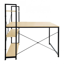 ΓΡΑΦΕΙΟ Η/Υ με 4 Ράφια Μέταλλο Βαφή Μαύρο, Melamine Beech  120x60x75/122cm