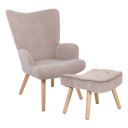 ALMA Πολυθρόνα - Μπερζέρα με Σκαμπό - Υποπόδιο Φυσικό Ύφασμα Velure Ανοιχτό Καφέ,K/D  69x76x97cm / 52x38x35cm