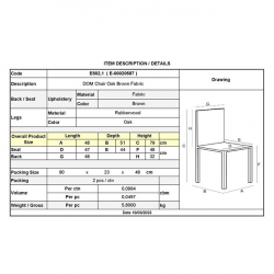 DOM Καρέκλα Τραπεζαρίας Απόχρωση Oak, Ύφασμα Καφέ  48x51x79cm