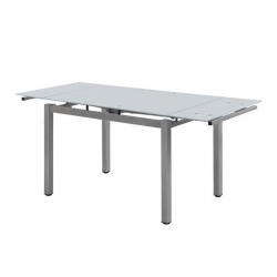 BLOSSOM Τραπέζι Τραπεζαρίας - Κουζίνας Επεκτεινόμενο, Μέταλλο Βαφή Γκρι, Γυαλί Άσπρο  110+(30+30)x70x77cm