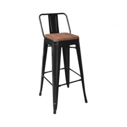 RELIX Wood Σκαμπό Bar-Pro με Πλάτη, Μέταλλο Βαφή Μαύρο, Απόχρωση Ξύλου Dark Oak  44x44x75/100cm