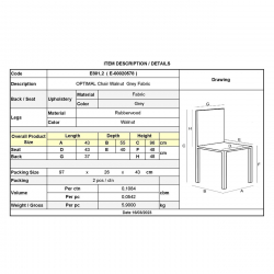 OPTIMAL Καρέκλα Τραπεζαρίας, Απόχρωση Καρυδί Ύφασμα Γκρι  43x55x96cm