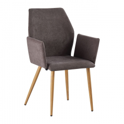 LETO Πολυθρόνα Τραπεζαρίας Κουζίνας, Μέταλλο Βαφή Φυσικό, Ύφασμα Grey Brown  55x56x86cm