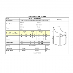 LETO Πολυθρόνα Τραπεζαρίας Κουζίνας, Μέταλλο Βαφή Φυσικό, Ύφασμα Grey Brown  55x56x86cm