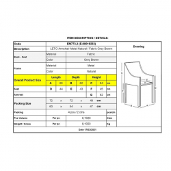LETO Πολυθρόνα Τραπεζαρίας Κουζίνας, Μέταλλο Βαφή Φυσικό, Ύφασμα Grey Brown  55x56x86cm