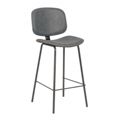 BARLEY Σκαμπό ΒAR με Πλάτη, Μέταλλο Βαφή Μαύρο, PU Απόχρωση Vintage Grey  43x49x70/102cm