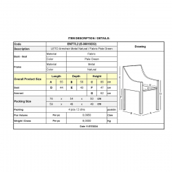 LETO Πολυθρόνα Τραπεζαρίας Κουζίνας, Μέταλλο Βαφή Φυσικό, Ύφασμα Βεραμάν  55x56x86cm