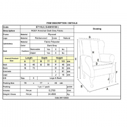 ROSY Πολυθρόνα - Μπερζέρα Φυσικό, Ύφασμα Ανθρακί  76x80x103cm