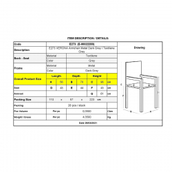 VERONA Dining Πολυθρόνα Κήπου - Βεράντας, Μέταλλο Βαφή Ανθρακί, Textilene Γκρι  56x70x96cm