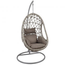 MACAN Κρεμαστή Πολυθρόνα, Wicker Grey, Μέταλλο Βαφή Γκρι, Μαξιλάρι Cappuccino  Φ105x203cm