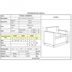 BOGA Πολυθρόνα Σαλονιού Καθιστικού, Ύφασμα Καφέ  75x73x74cm