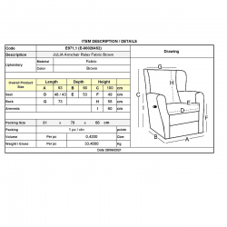 JULIA Πολυθρόνα Relax Σαλονιού - Καθιστικού, Ύφασμα Καφέ  93x90x100cm