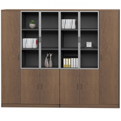 PROLINE Ντουλάπα - Βιβλιοθήκη Γραφείου Αριστερή, Πεντάφυλλη (2 Γυάλινα) Καρυδί Δρυς-Μαύρο  120x40x200cm