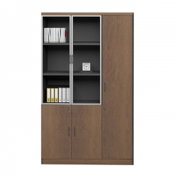 PROLINE Ντουλάπα - Βιβλιοθήκη Γραφείου Δεξιά, Πεντάφυλλη (2 Γυάλινα) Καρυδί Δρυς-Μαύρο  120x40x200cm