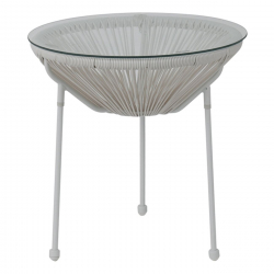 ACAPULCO Τραπεζάκι Μέταλλο Βαφή Άσπρο, Rattan Άσπρο  Φ50x50cm