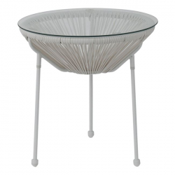 ACAPULCO Τραπεζάκι Μέταλλο Βαφή Άσπρο, Rattan Άσπρο  Φ50x50cm