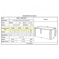 RIO Τραπέζι Κήπου - Βεράντας, Μέταλλο Βαφή Ανθρακί, Γυαλί  120x70x71cm
