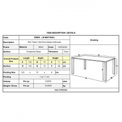 RIO Τραπέζι Κήπου - Βεράντας, Μέταλλο Βαφή Ανθρακί, Γυαλί  120x70x71cm