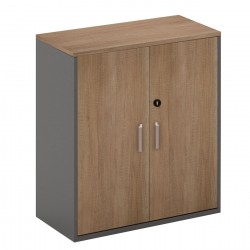 PROLINE Ντουλάπι Γραφείου Χαμηλό, Δίφυλλο, 2 ράφια, Απόχρωση Καρυδί Δρυς - Μαύρο  80x40x75cm