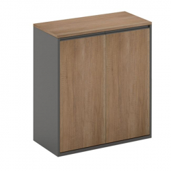 PROLINE Ντουλάπι Γραφείου Χαμηλό, Δίφυλλο, 2 ράφια, Απόχρωση Καρυδί Δρυς - Μαύρο  80x40x75cm