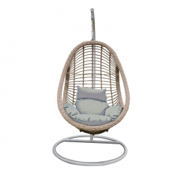 MACAN-II Κρεμαστή Πολυθρόνα, Wicker Grey-White, Μέταλλο Βαφή Άσπρο, Μαξιλάρι Γκρι  Φ105x196cm