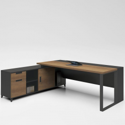 PROLINE Γραφείο Αναστρέψιμη Γωνία, 3 Συρτάρια, Ράφια, Απόχρωση Καρυδί Δρυς - Μαύρο  180x70/160x40 (H.75)cm