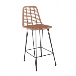 SALSA Σκαμπό BAR-Pro με Πλάτη, Μέταλλο Βαφή Μαύρο, Wicker Φυσικό  45x55x75/113cm
