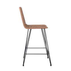 SALSA Σκαμπό BAR-Pro με Πλάτη, Μέταλλο Βαφή Μαύρο, Wicker Φυσικό  45x55x75/113cm