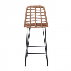 SALSA Σκαμπό BAR-Pro με Πλάτη, Μέταλλο Βαφή Μαύρο, Wicker Φυσικό  45x55x75/113cm