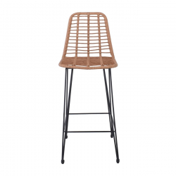 SALSA Σκαμπό BAR-Pro με Πλάτη, Μέταλλο Βαφή Μαύρο, Wicker Φυσικό  45x55x75/113cm