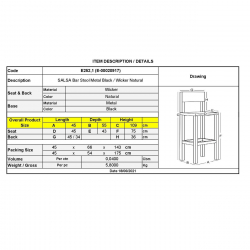 SALSA Σκαμπό BAR-Pro με Πλάτη, Μέταλλο Βαφή Μαύρο, Wicker Φυσικό  45x55x75/113cm