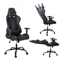 BF8350 Gaming Πολυθρόνα Γραφείου, Ανάκλιση Πλάτης έως 90°, Pu Μαύρο  69x69x126/136cm