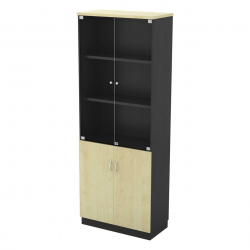 ΒΙΒΛΙΟΘΗΚΗ Γραφείου με Πόρτες Γυάλινες, Ντουλάπι Δίφυλλο, Απόχρωση Dark Grey - Beech  80x40x211cm