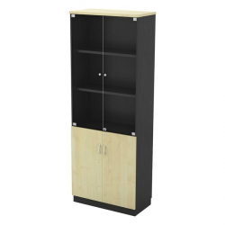 ΒΙΒΛΙΟΘΗΚΗ Γραφείου με Πόρτες Γυάλινες, Ντουλάπι Δίφυλλο, Απόχρωση Dark Grey - Beech  80x40x211cm