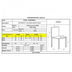 NATURALE Καρέκλα White Wash, Pu Μαύρο  42x50x91cm