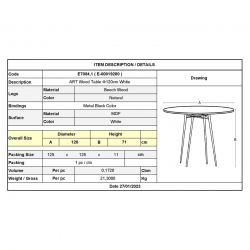 ART Wood Τραπέζι Τραπεζαρίας Κουζίνας, Πόδια Οξιά Φυσικό, Επιφάνεια MDF Άσπρο  Φ120cm H.71cm