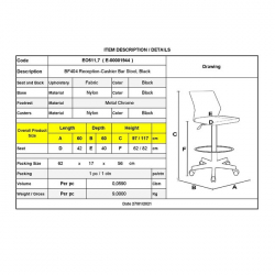 BF404 Σκαμπό Reception-Ταμείου με Πλάτη, Ύφασμα Μαύρο, Ρύθμιση Ύψους, Περιστρεφόμενο  42x40x97/117cm
