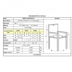 DAFNE Πολυθρόνα Τραπεζαρίας Κήπου Στοιβαζόμενη, PP Rattan Look UV Protection, Tortora  54x55x85cm