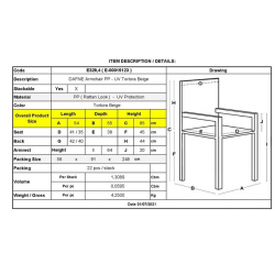 DAFNE Πολυθρόνα Τραπεζαρίας Κήπου Στοιβαζόμενη, PP Rattan Look UV Protection, Tortora  54x55x85cm