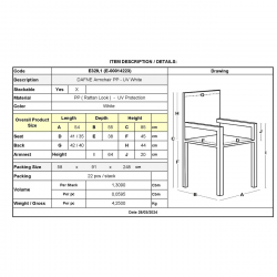 DAFNE Πολυθρόνα Τραπεζαρίας Κήπου Στοιβαζόμενη, PP Rattan Look UV Protection, Άσπρo  54x55x85cm
