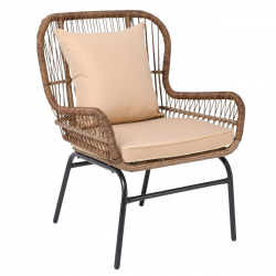 SALSA MAX Πολυθρόνα Μέταλλο Βαφή Μαύρο, Wicker Φυσικό, Μαξιλάρι Μπεζ  64x69x89cm