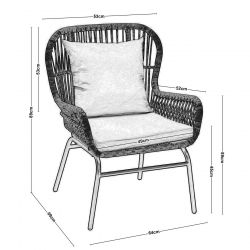 SALSA MAX Πολυθρόνα Μέταλλο Βαφή Μαύρο, Wicker Φυσικό, Μαξιλάρι Μπεζ  64x69x89cm