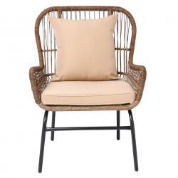 SALSA MAX Πολυθρόνα Μέταλλο Βαφή Μαύρο, Wicker Φυσικό, Μαξιλάρι Μπεζ  64x69x89cm