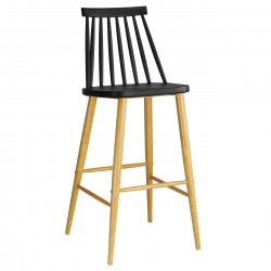 LAVIDA Σκαμπό BAR με Πλάτη, Μέταλλο Βαφή Φυσικό, PP Μαύρο  43x49x76/107cm